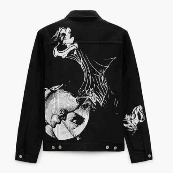 🩷 Zara - Men's Printed Denim Jacket, Special Edition - Black. Size: S-M. NWT. - Picture 13 of 14